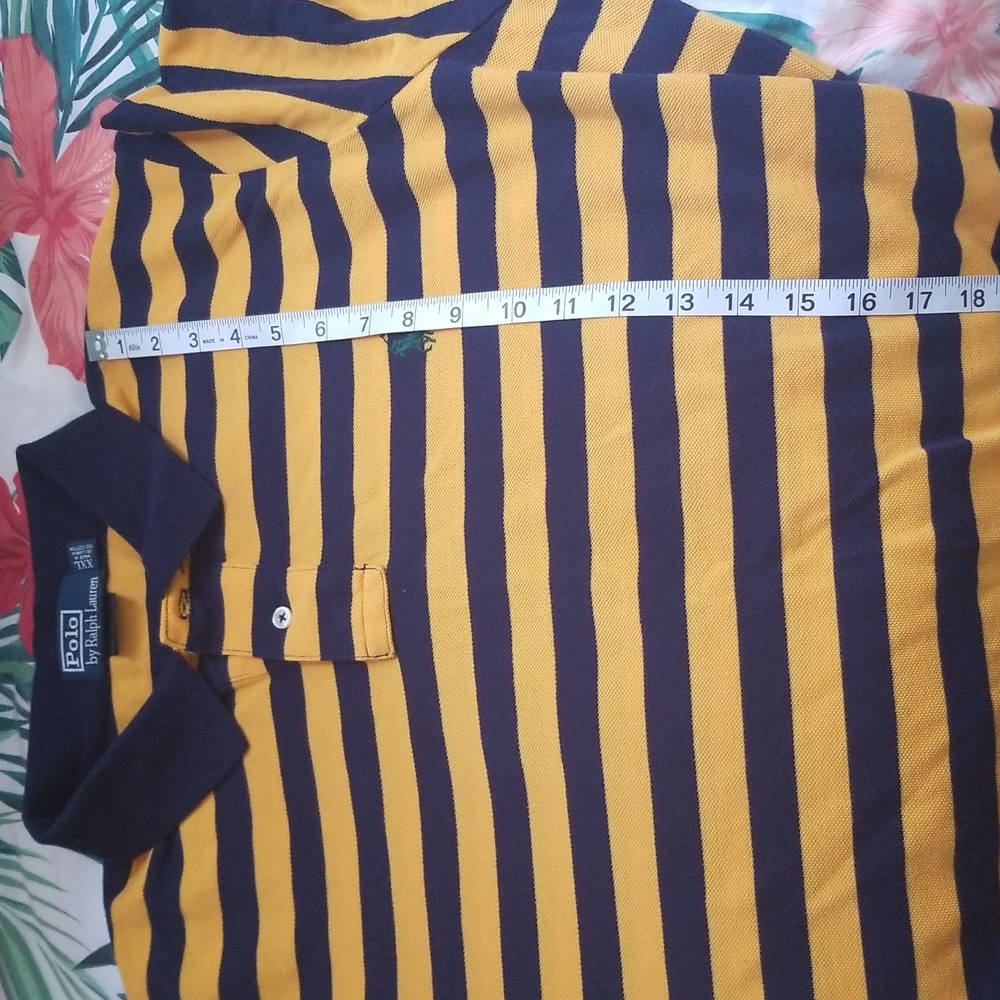 NWOT POLO by RALPH LAUREN Blue Yellow Striped Polo Shirt Short Sleeves MeN XXL - Picture 7 of 8